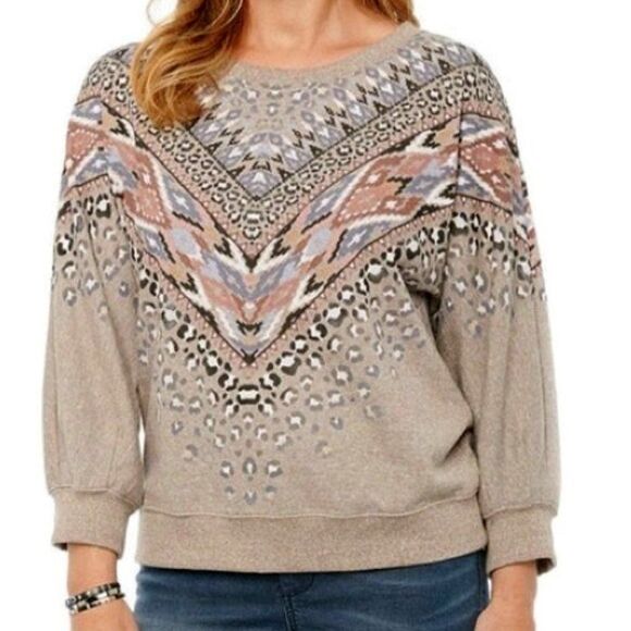 DEMOCRACY Animal Print Tribal Sweatshirt - Picture 1 of 8